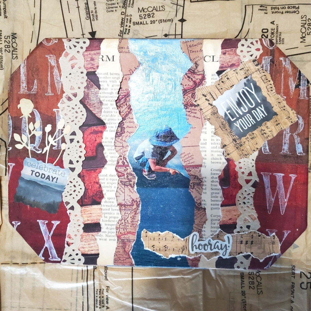😀 HAND CRAFTED Adventure collage wall art 9x12 wood plaque